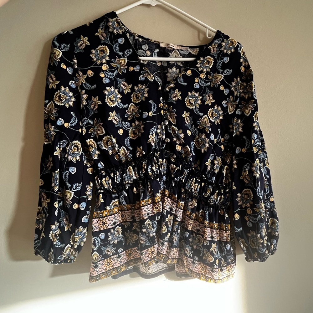 Floral Blue and Gold Women's Top